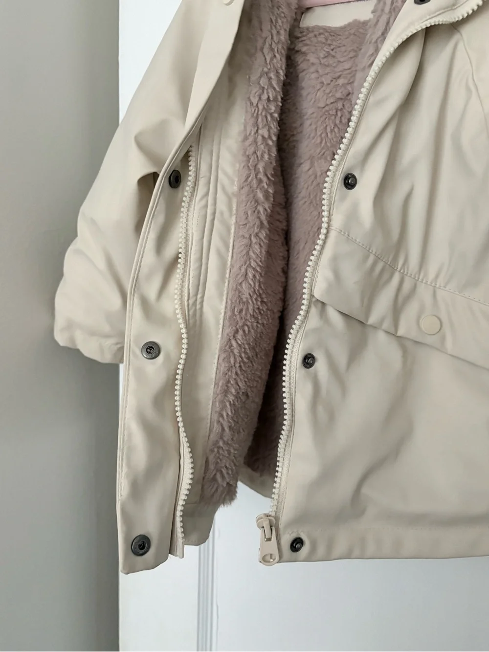 Zara Kids Beige Hooded Puffer Coat with Faux Sherpa Lining